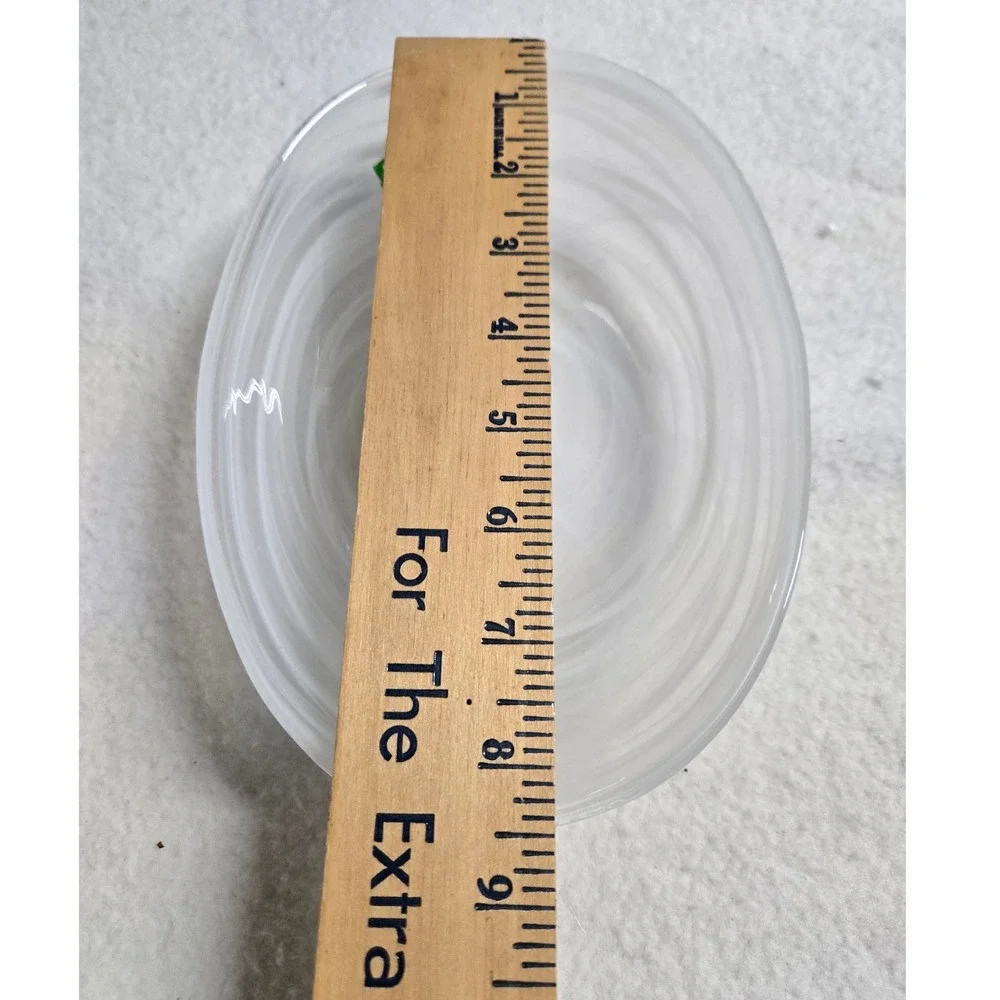 White Alabaster Swirl Art Glass Oval Serving Bowl Centerpiece 8.5 Inch